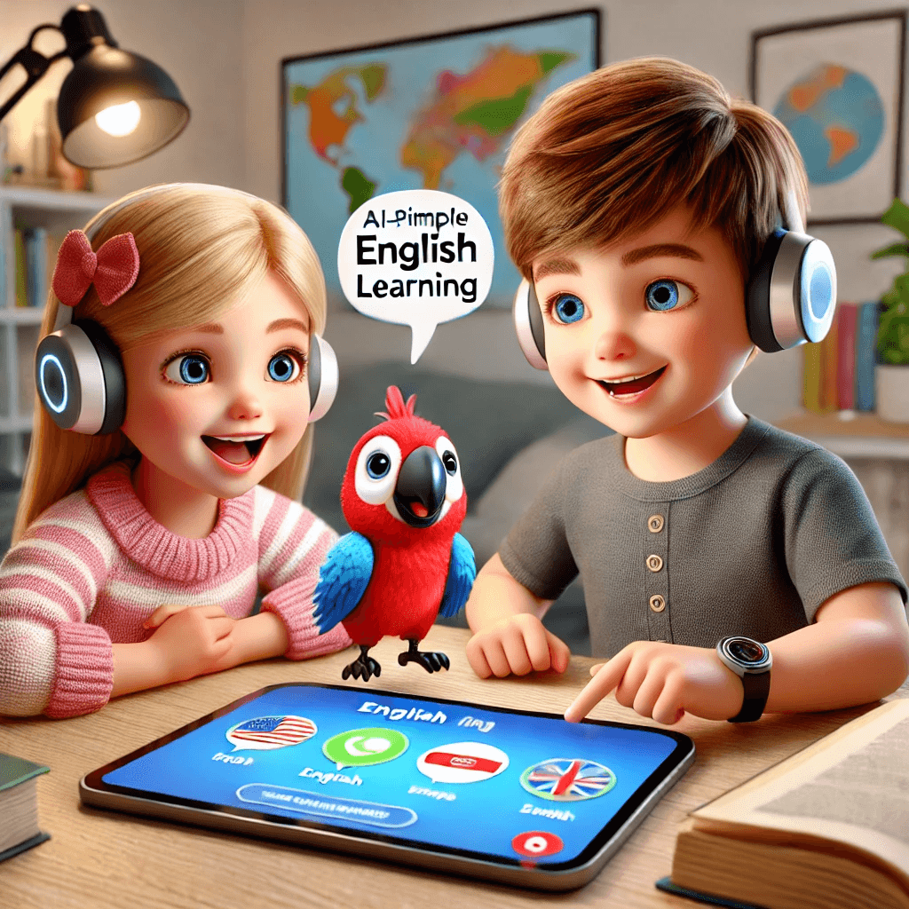 Children learning English with AI Parrot